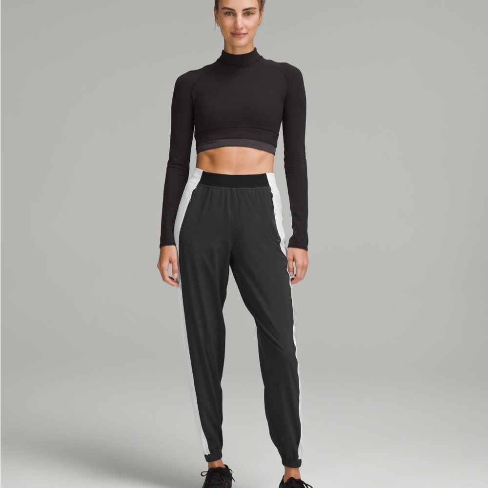 Lululemon Athletica Black and White Track Pants High-Rise Tapered